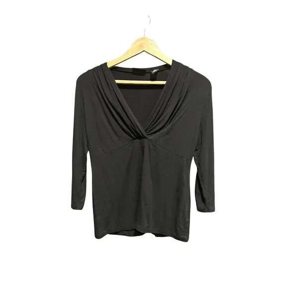 Vintage New York & Company Top 3/4 Sleeves Black Babydoll Top 90s Y2K Fitted Sm - Picture 3 of 7